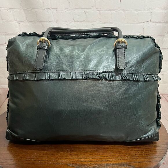 GUCCI SABRINA calfskin Leather ruffle medium sabrina boston tote black EUC - Picture 3 of 16